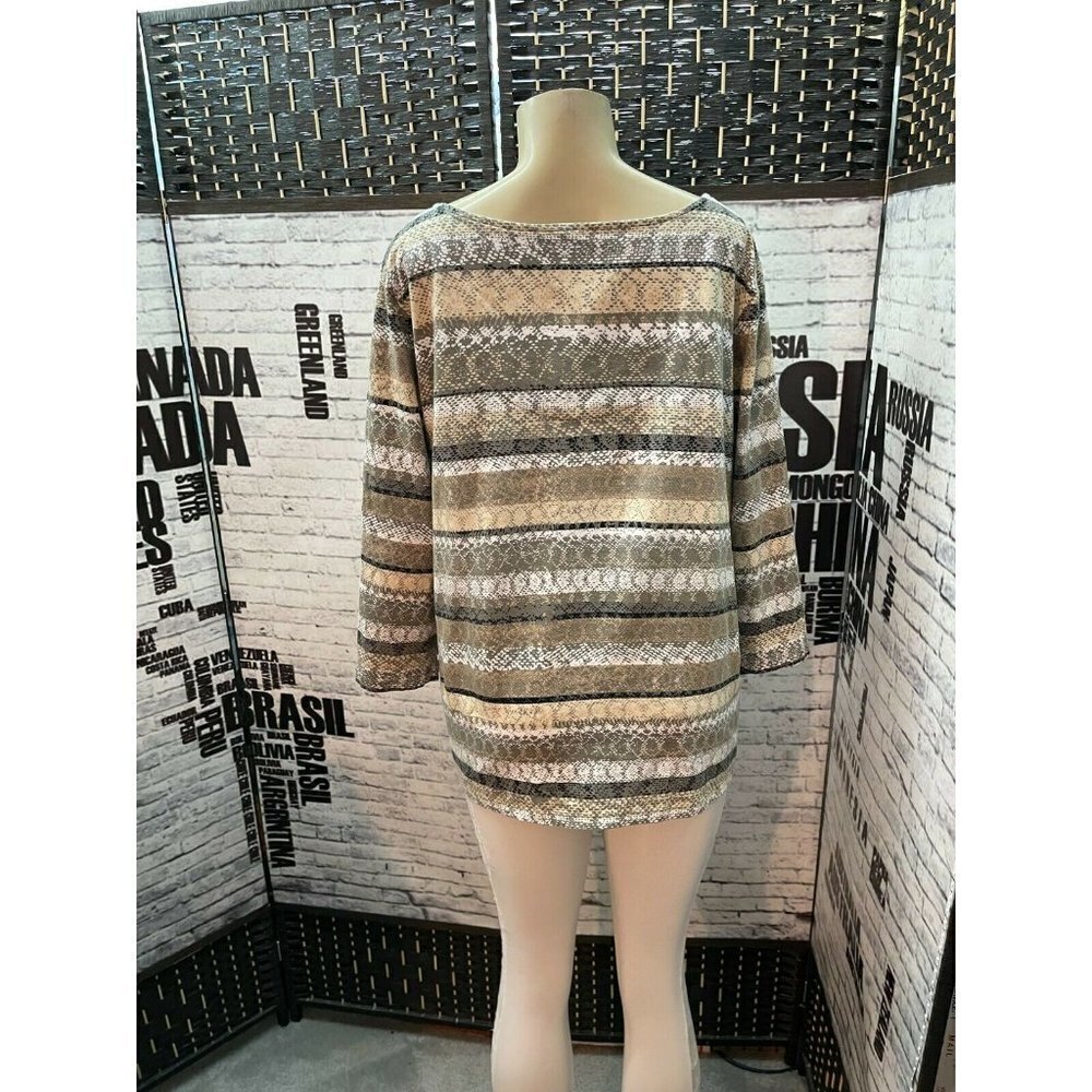 Ruby Rd Plus 2x Beige Multicolor Print Split Neck… - image 4